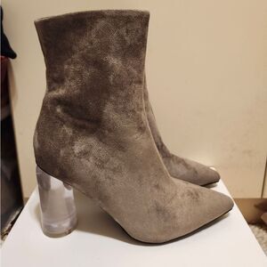 NEW Jeffrey Campbell "Lustful" Taupe Suede Lucite Heel Ankle Boots Sz.8 Ret.$180